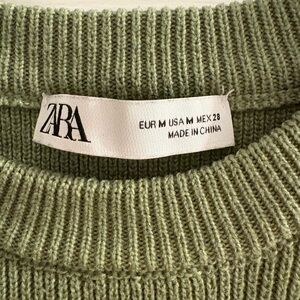 Zara Women’s Olive Cropped Crewneck Sweater